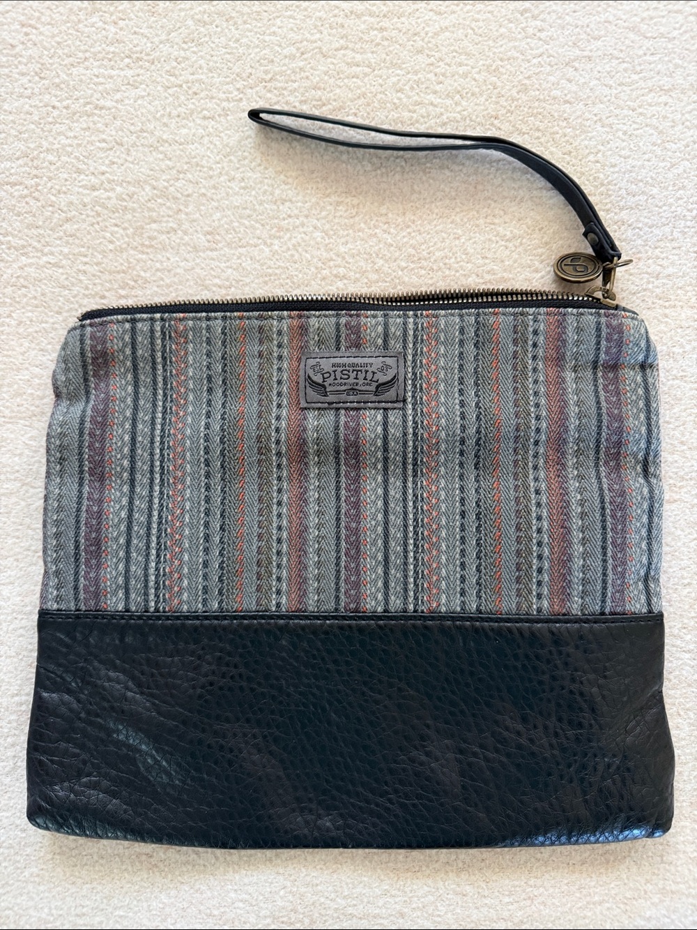 pistil Striped Wristlet Pouch in Gray with Black Trim
